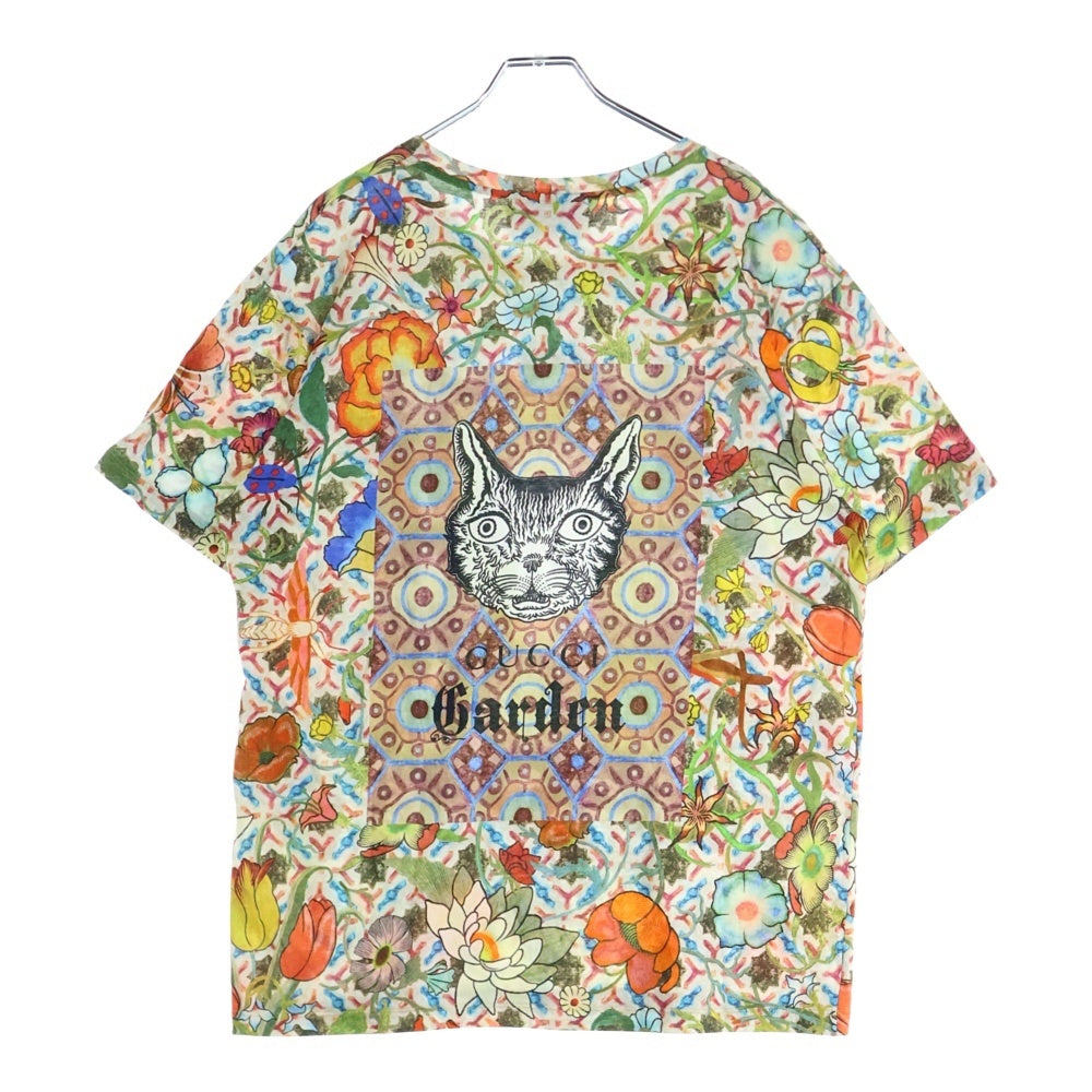 GUCCI(グッチ) GARDEN ガーデン バックロゴ アニマル フローラル 総柄プリント クルーネック 半袖Tシャツ カットソー マルチカラー グリーン/オレンジ 606155