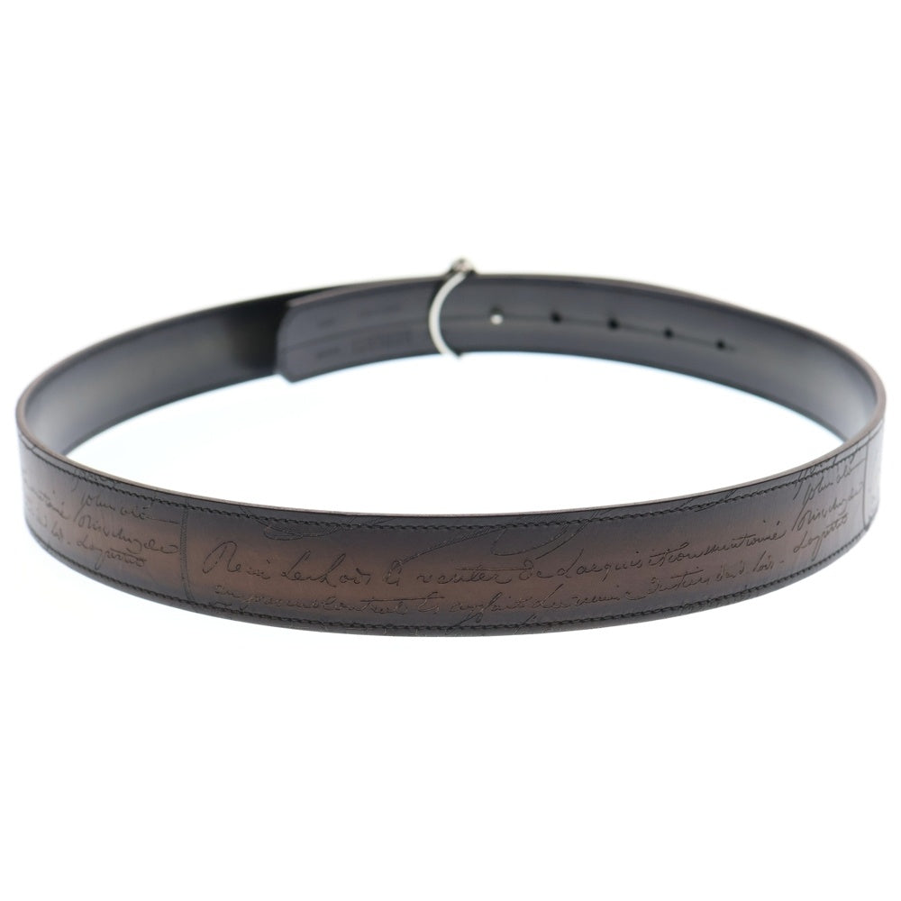 Berluti(ベルルッティ) クレストバックル カリグラフィー ベルト ブラウン レザー #85 N0250 シルバー金具 レディース