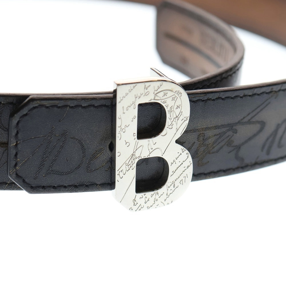 Berluti(ベルルッティ) カリグラフィー Bバックル グレー×ブラウン レザー #85 N0199 シルバー金具 レディース