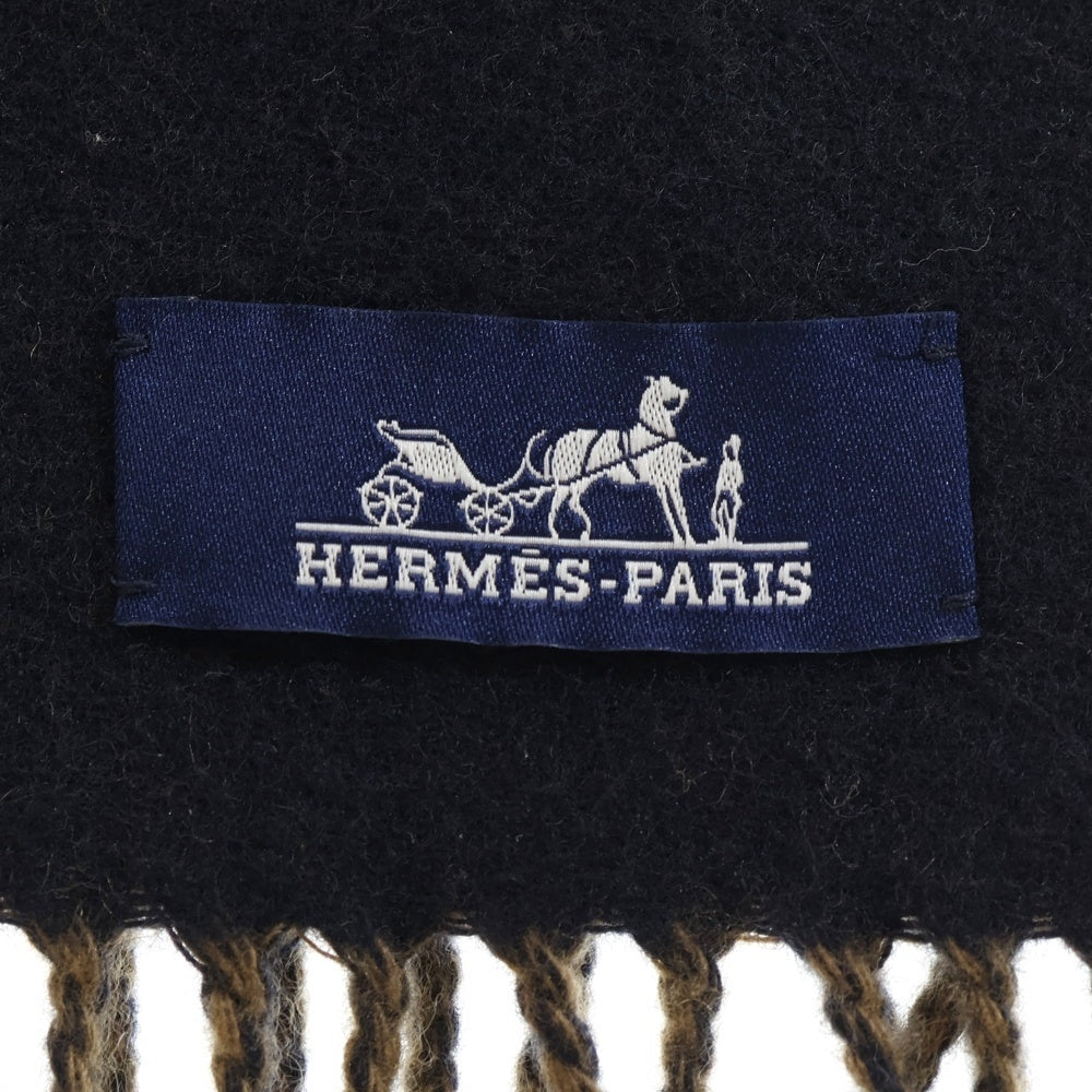 HERMES(エルメス) ホースビット マフラー フリンジ ストール ブラウン×ネイビー カシミヤ レディース