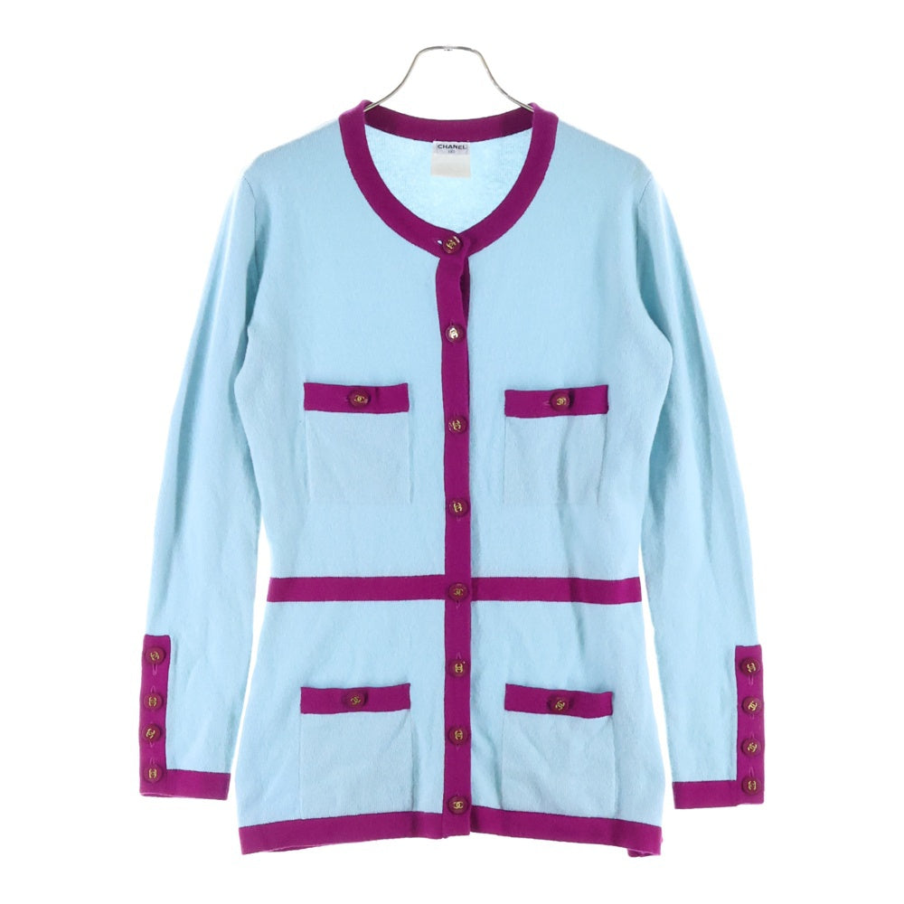 CHANEL(シャネル) 95AW ココマークボタン バイカラー カシミヤニット クルーネック カーディガン ジャケット ライトブルー/パープル レディース PO5223VO0244