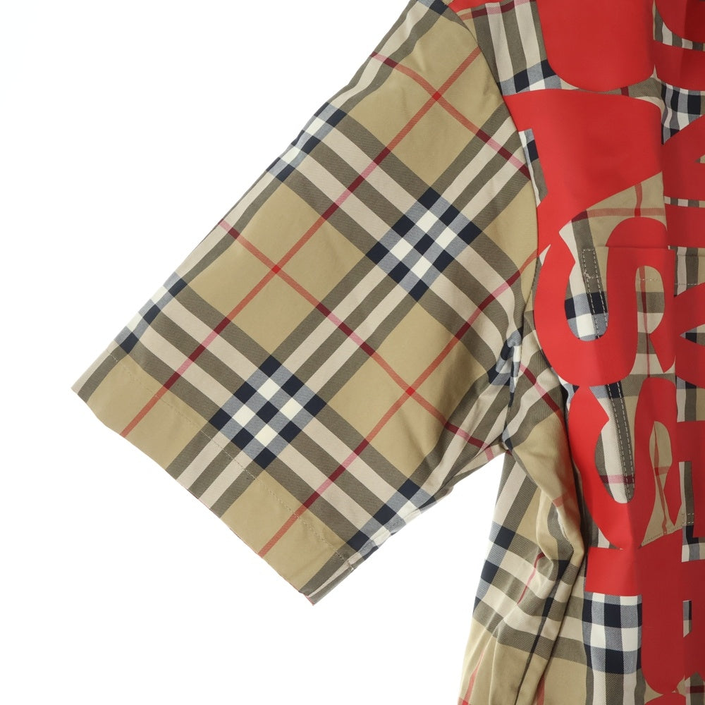 BURBERRY(バーバリー) 22SS UNIVERSAL PASSPORT ユニバーサル パスポート ノバチェック総柄 ハーフジップ プルオーバー 半袖シャツ ベージュ/レッド 8052446