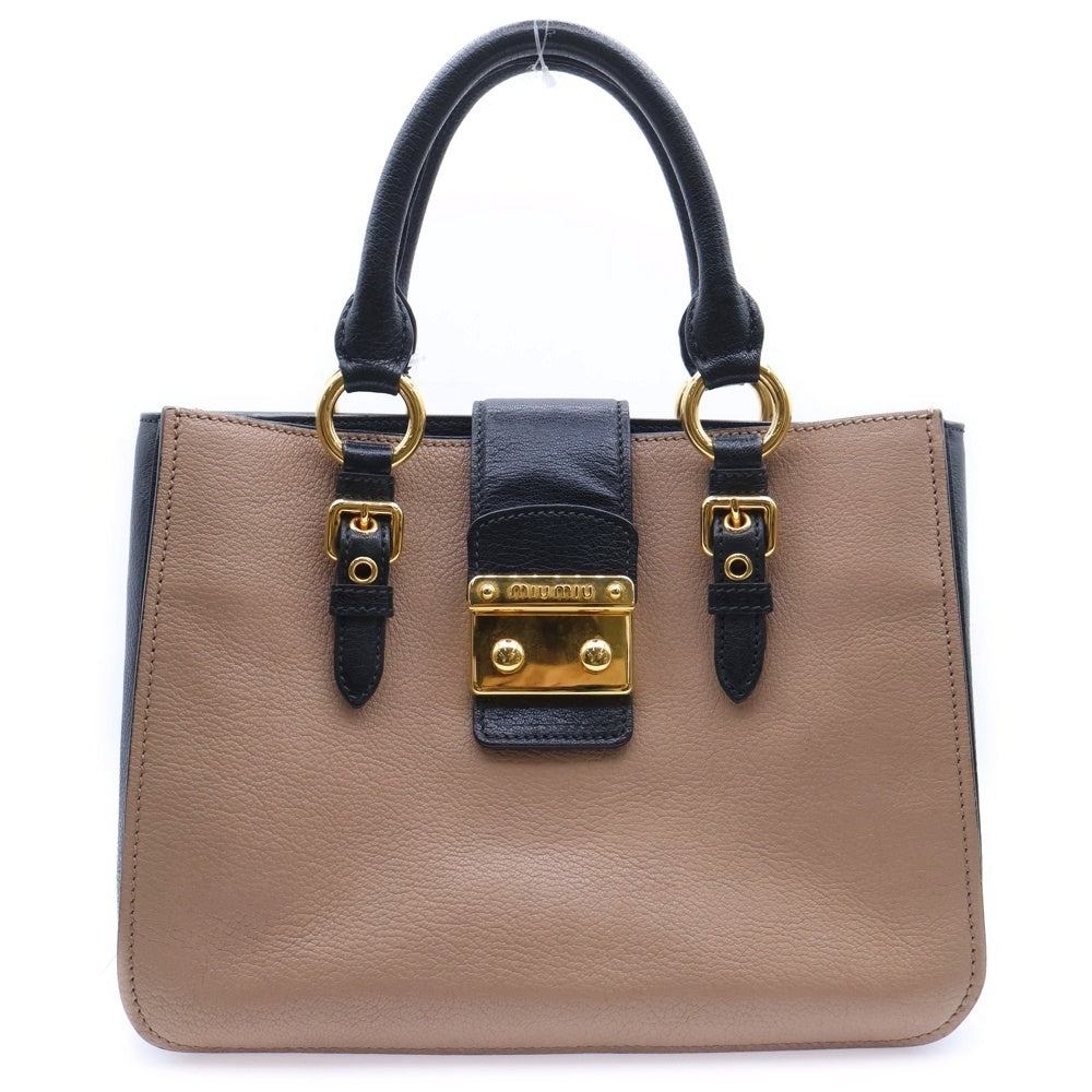 miumiu(ミュウミュウ) マドラス ハンドバッグ トートバッグ バイカラー ブラック×ピンクベージュ レザー ゴールド金具 レディース