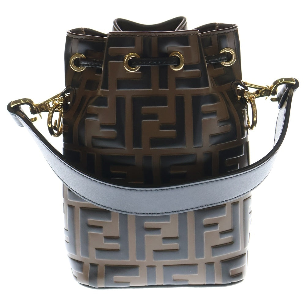 FENDI(フェンディ) モントレゾール ミニショルダーバッグ ブラック×ブラウン ズッカ柄 エナメル 8BS010