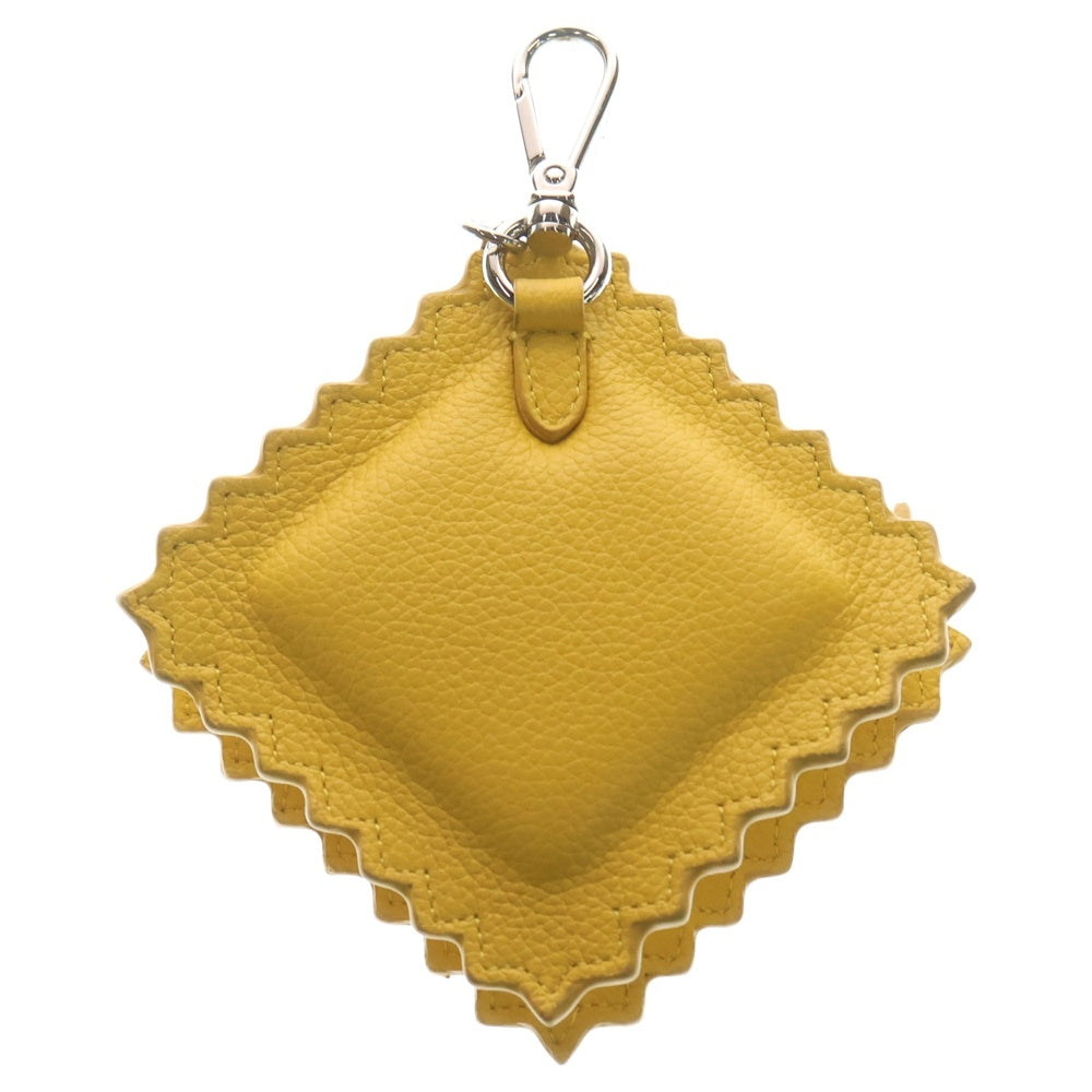 FENDI(フェンディ) ラビオロ ロゴ バッグチャーム ポーチ ケース イエロー レザー シルバー金具