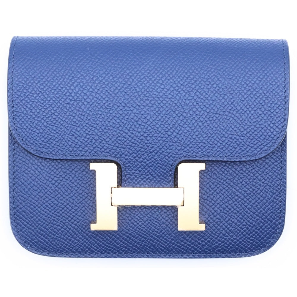 HERMES(エルメス) コンスタンススリム ブルーネイビー ヴォーエプソン ゴールド金具 W刻 コンパクトウォレット レディース