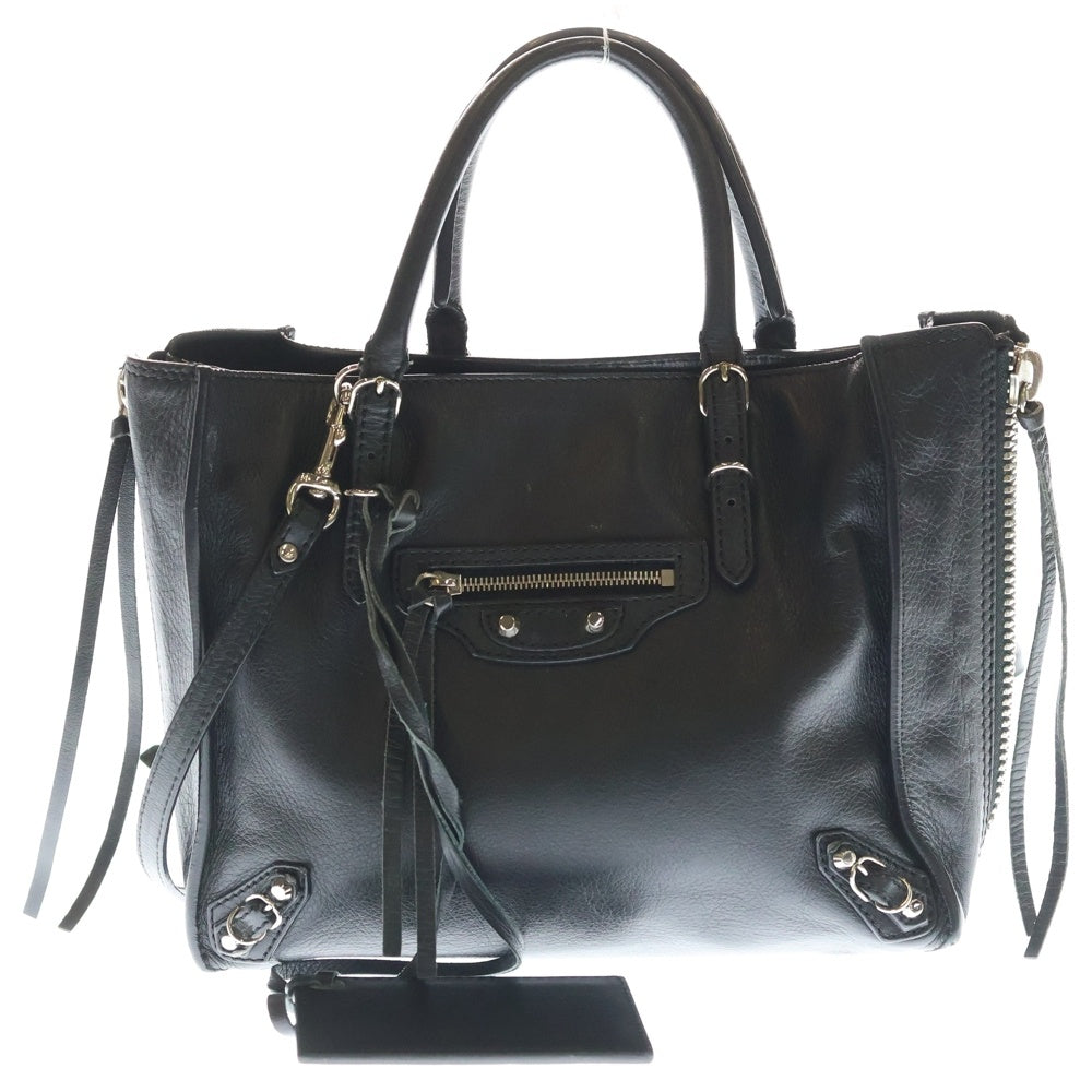 BALENCIAGA(バレンシアガ) ペーパーミニ 2WAYバッグ ショルダーバッグ ミニトートバッグ ブラック レザー 305572 シルバー金具
