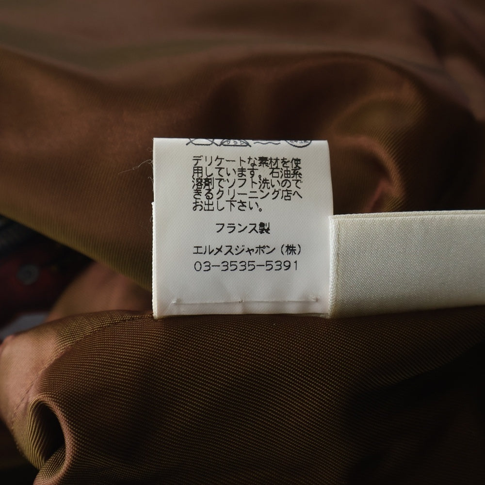 HERMES(エルメス) マルジェラ期 総柄プリント シルク ジップアップ ノースリーブジャケット ベスト ブラウン レディース