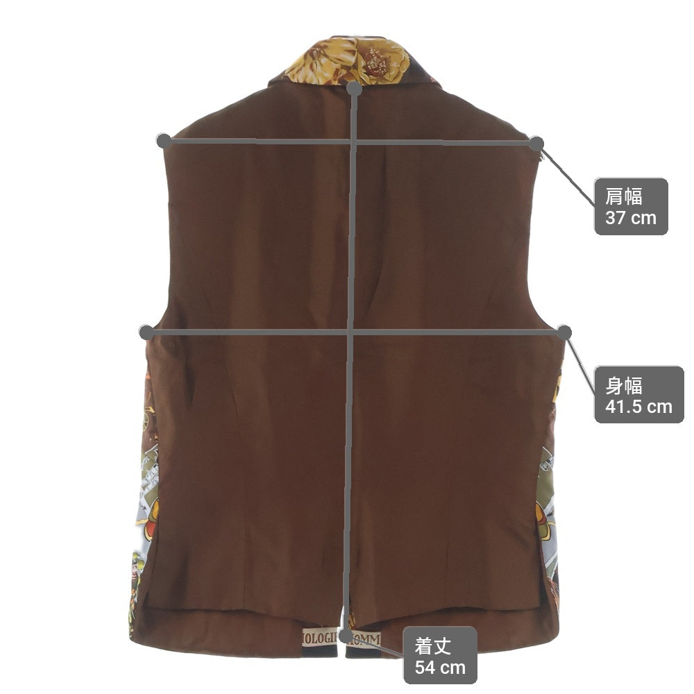 HERMES(エルメス) マルジェラ期 総柄プリント シルク ジップアップ ノースリーブジャケット ベスト ブラウン レディース