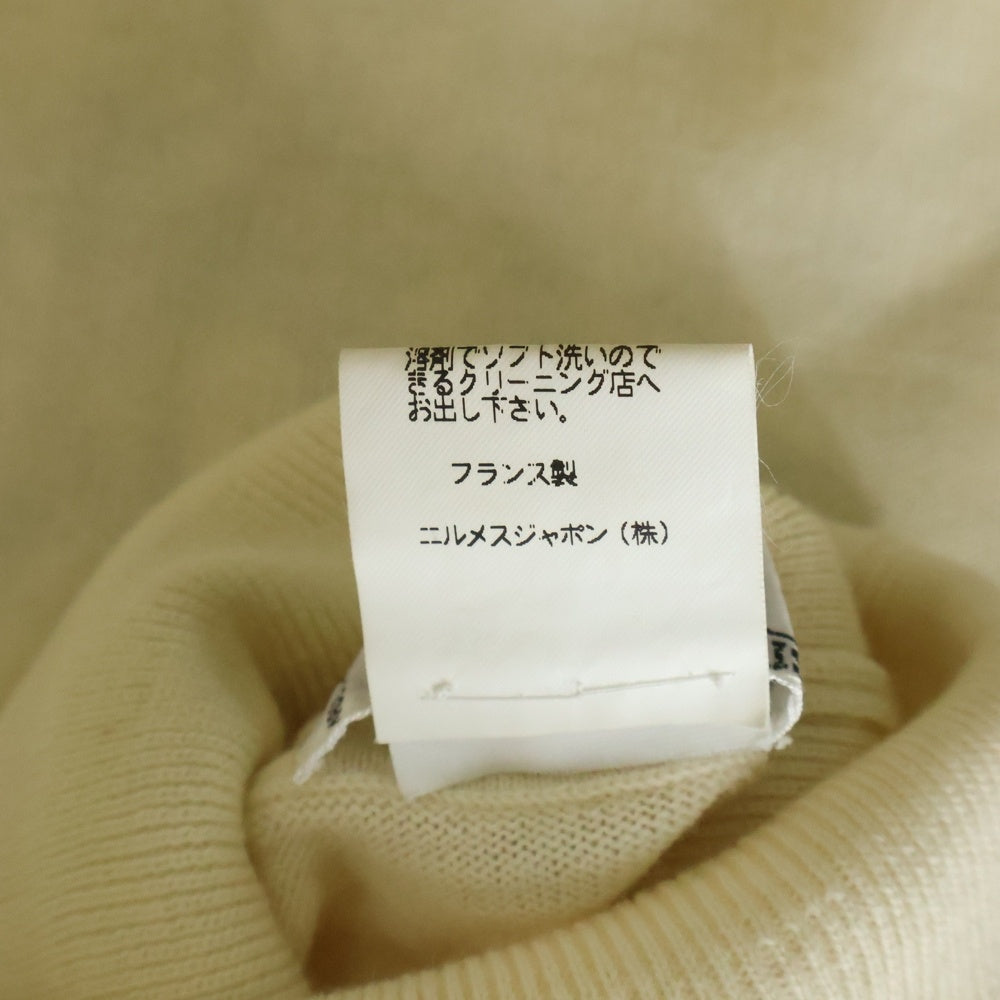 HERMES(エルメス) 馬車柄プリント シルク切り替え タートルネック 長袖ニット セーター アイボリー レディース