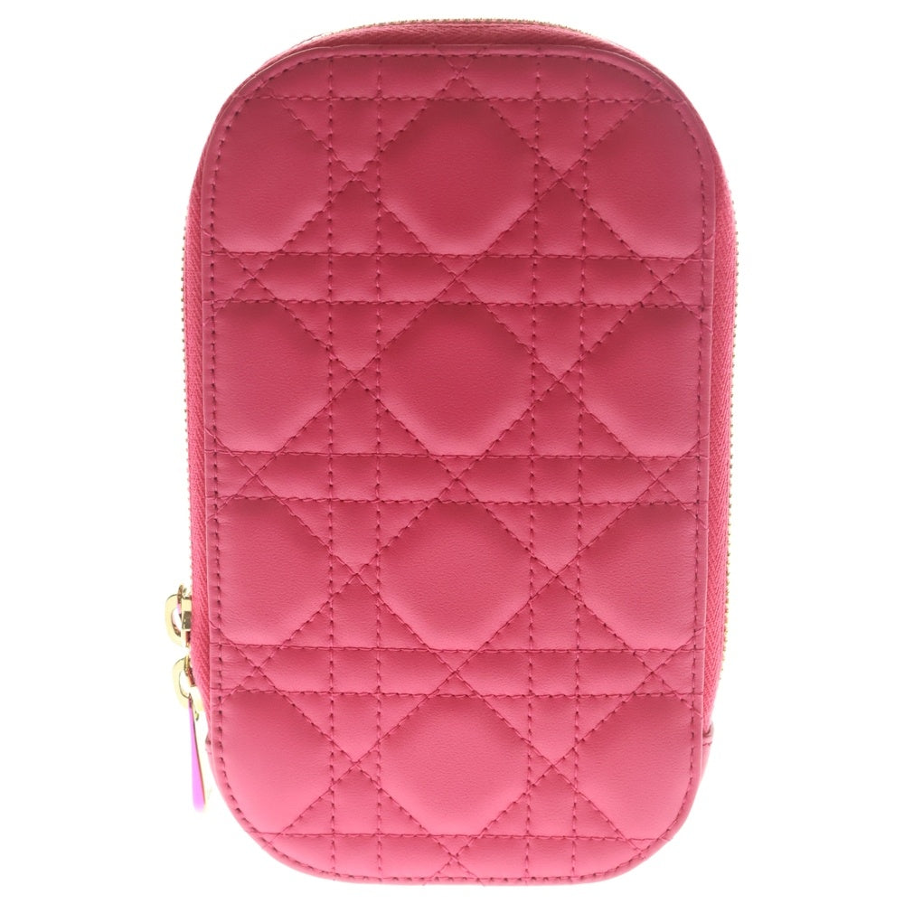 Christian Dior(クリスチャンディオール) カナージュ フォンホルダー ショルダーバッグ チェーンバッグ ミニバッグ レザー ピンク ゴールド金具 レディース