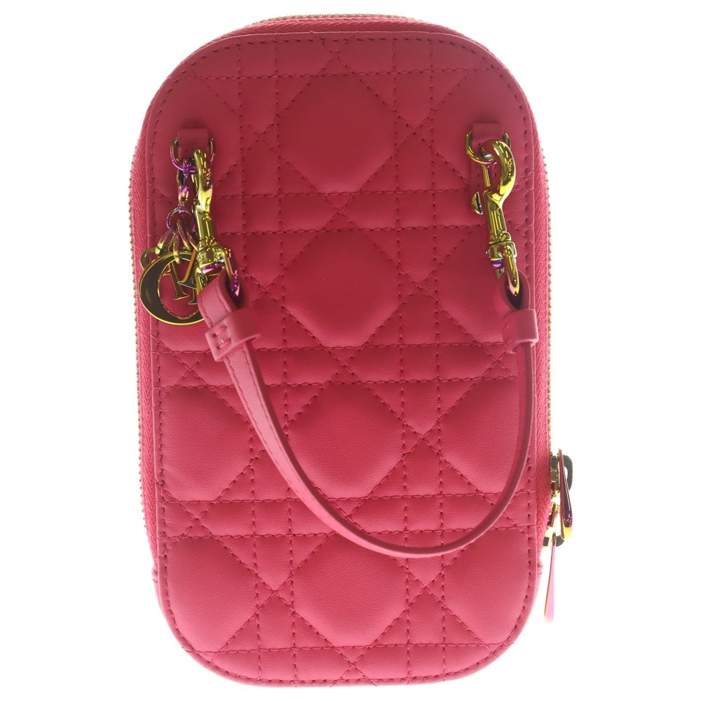 Christian Dior(クリスチャンディオール) カナージュ フォンホルダー ショルダーバッグ チェーンバッグ ミニバッグ レザー ピンク ゴールド金具 レディース