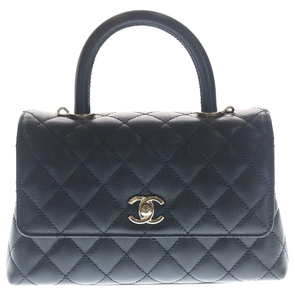 CHANEL(シャネル) ココハンドル チェーンショルダーバッグ ブラック キャビアスキン ハンドバッグ ゴールド金具 A92990 レディース