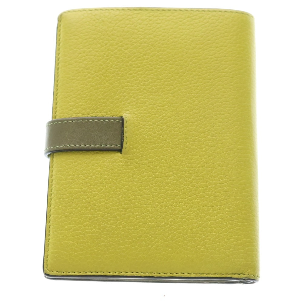 LOEWE(ロエベ) ヴァーティカルウォレット コンパクトウォレット 二つ折り財布 コインケース グリーン×カーキ レザー ゴールド金具 レディース