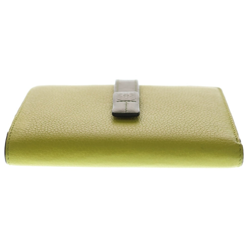 LOEWE(ロエベ) ヴァーティカルウォレット コンパクトウォレット 二つ折り財布 コインケース グリーン×カーキ レザー ゴールド金具 レディース