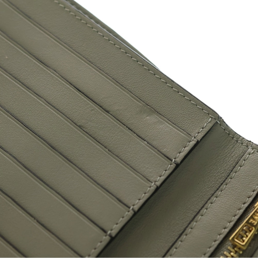 LOEWE(ロエベ) ヴァーティカルウォレット コンパクトウォレット 二つ折り財布 コインケース グリーン×カーキ レザー ゴールド金具 レディース
