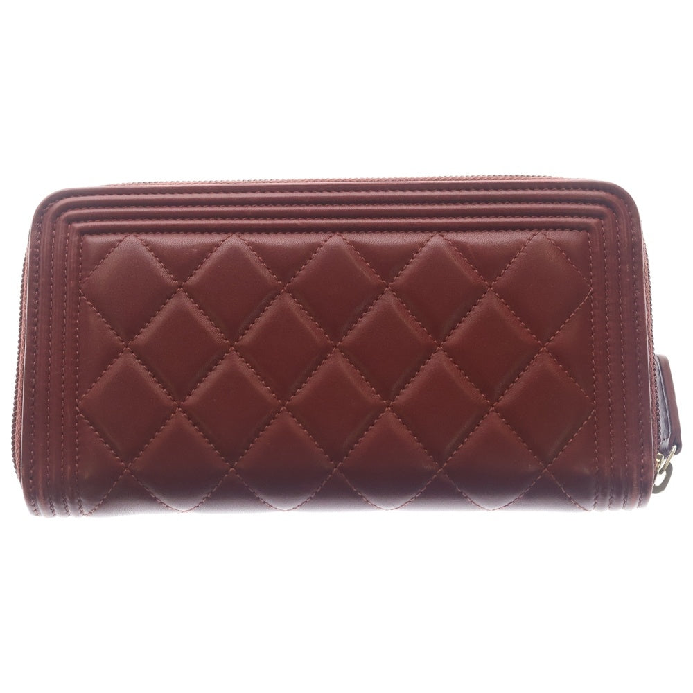 CHANEL(シャネル) ボーイシャネル ロング ジップ ウォレット 長財布 カードケース レッド ラムスキン ゴールド金具 レディース