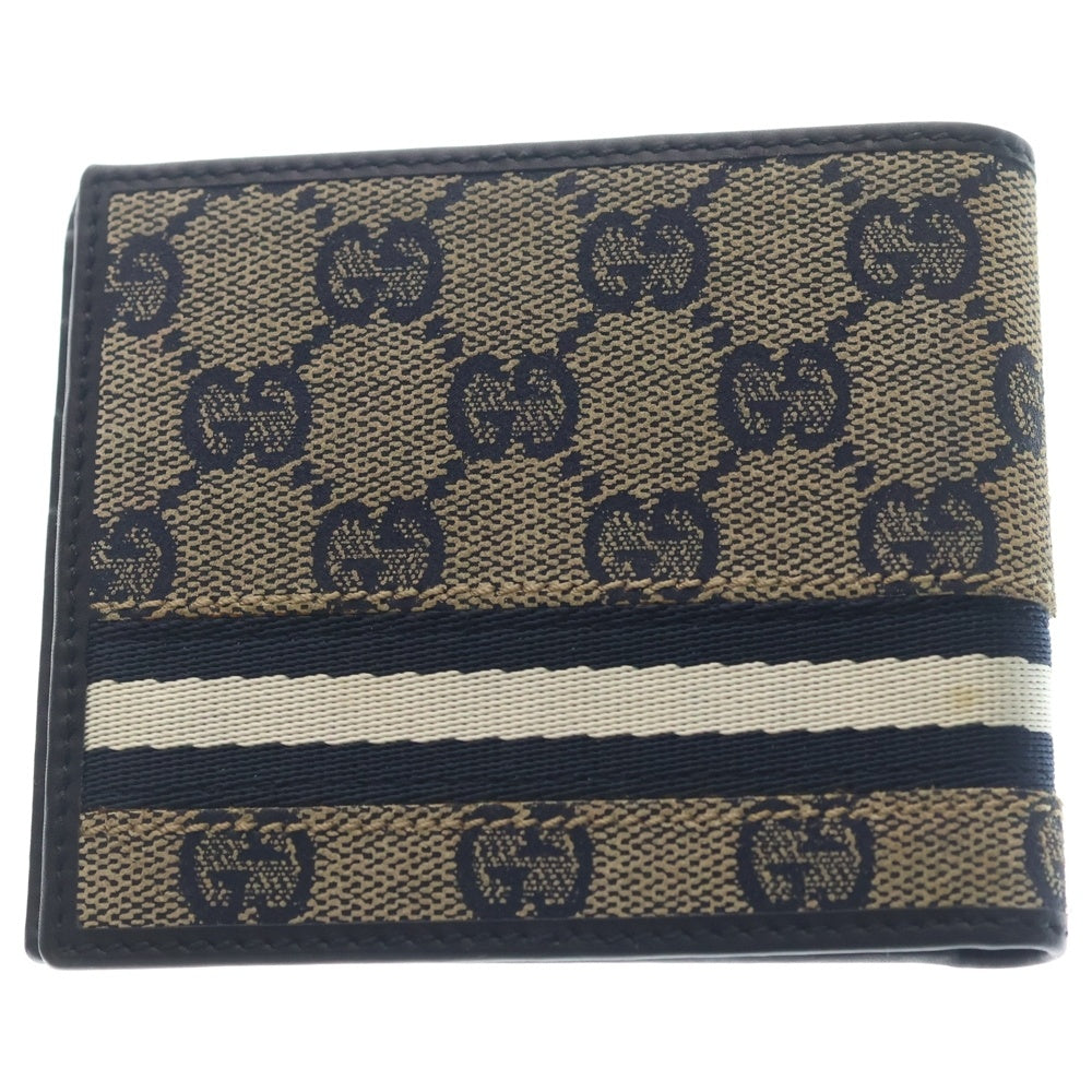 GUCCI 二つ折り財布 ベージュ/ネイビー GUCCI（グッチ） 財布 メンズ レディース 二つ折り 二つ折り財布