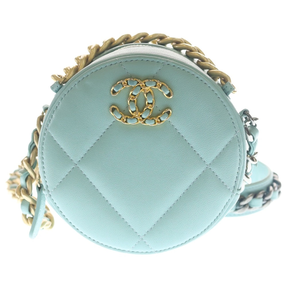 CHANEL(シャネル) シャネル19 ラウンド ショルダーバッグ ミニバッグ チェーンバッグ ミントグリーン ラムスキン AP0945 ゴールド金具 レディース