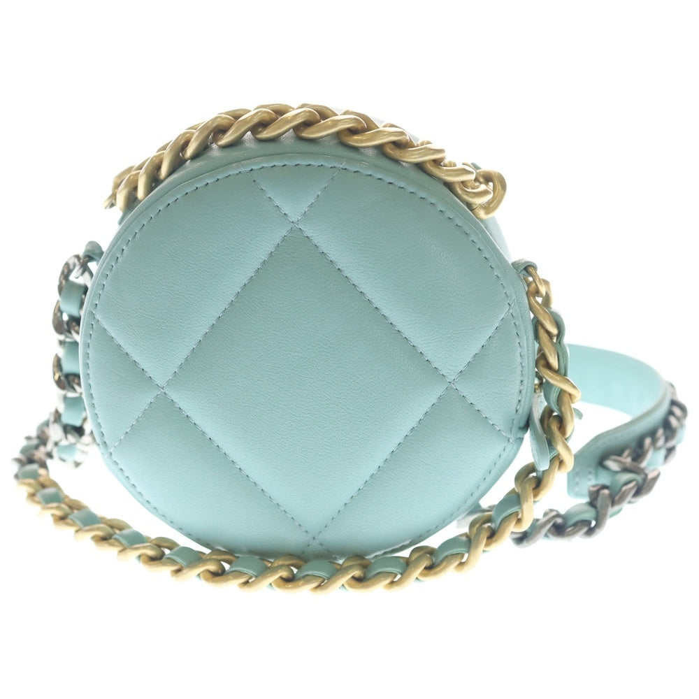CHANEL(シャネル) シャネル19 ラウンド ショルダーバッグ ミニバッグ チェーンバッグ ミントグリーン ラムスキン AP0945 ゴールド金具 レディース