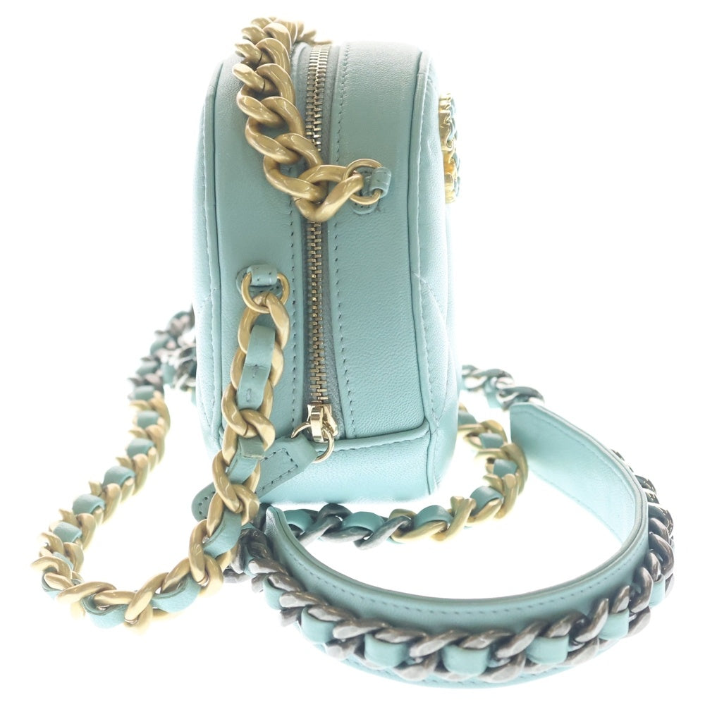 CHANEL(シャネル) シャネル19 ラウンド ショルダーバッグ ミニバッグ チェーンバッグ ミントグリーン ラムスキン AP0945 ゴールド金具 レディース