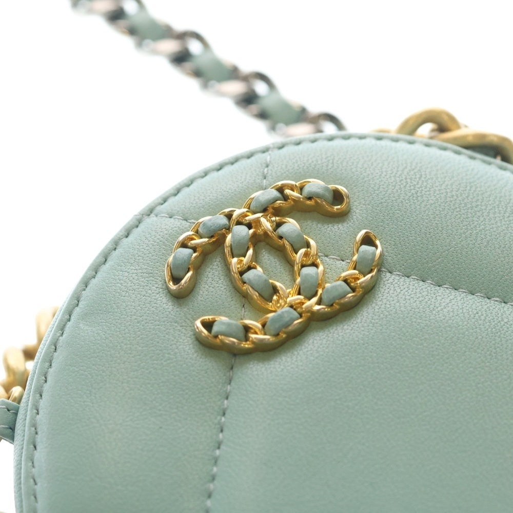 CHANEL(シャネル) シャネル19 ラウンド ショルダーバッグ ミニバッグ チェーンバッグ ミントグリーン ラムスキン AP0945 ゴールド金具 レディース