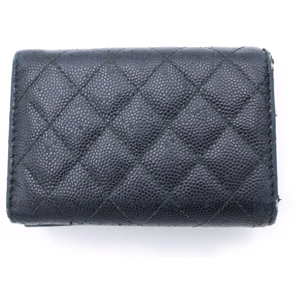 CHANEL(シャネル) ボーイシャネル 3つ折り財布 コンパクトウォレット コインケース ブラック キャビアスキン シルバー金具 レディース