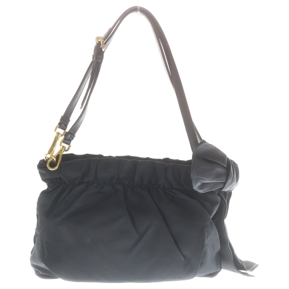 PRADA(プラダ) リボン ハンドバッグ ショルダーバッグ ブラック ナイロン×レザー ゴールド金具 レディース
