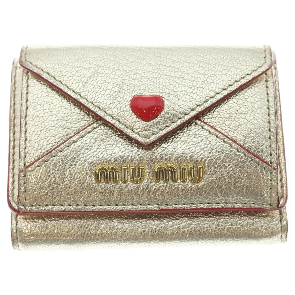 miumiu(ミュウミュウ) マドラス ラブ コンパクトウォレット 三つ折り財布 ミニ財布 ゴールド レザー 5MH021 レディース