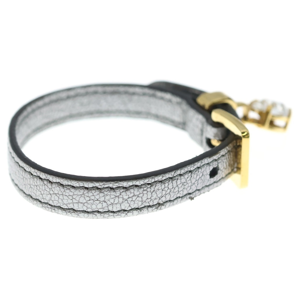 miumiu(ミュウミュウ) マドラス ハートビジュー ブレスレット クロモ シルバー レザー 5IB253 ゴールド金具 レディース