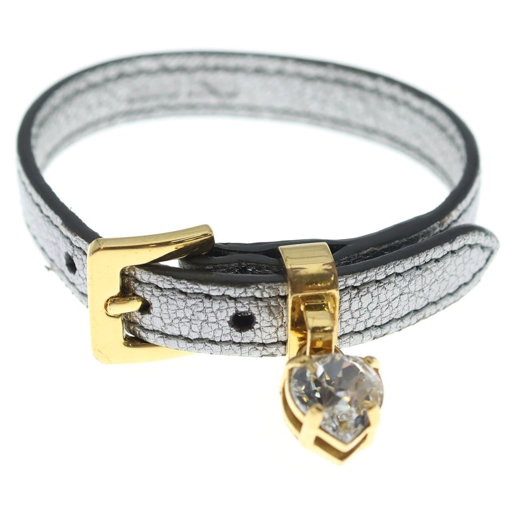 miumiu(ミュウミュウ) マドラス ハートビジュー ブレスレット クロモ シルバー レザー 5IB253 ゴールド金具 レディース