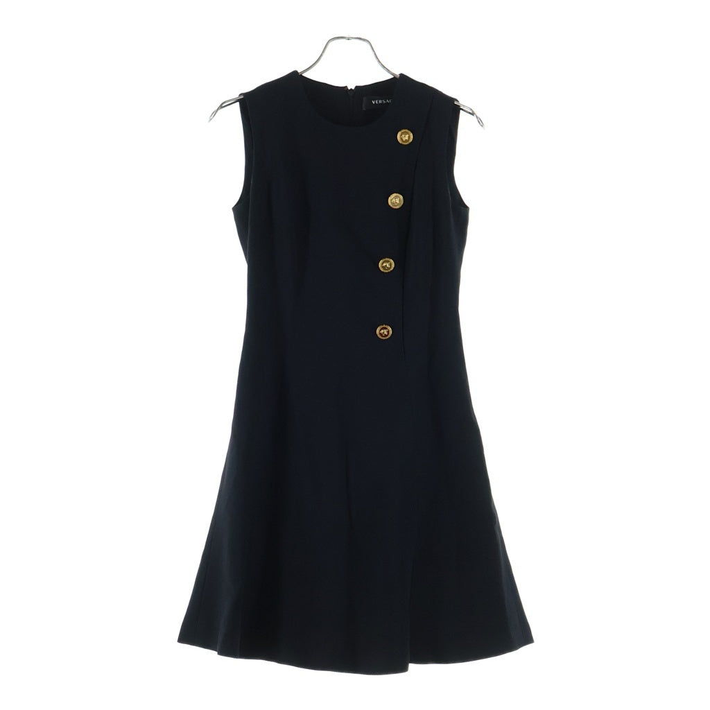VERSACE(ヴェルサーチ) メデューサボタン リトル ノースリーブ ミディアムワンピース ドレス ブラック レディース A89546S