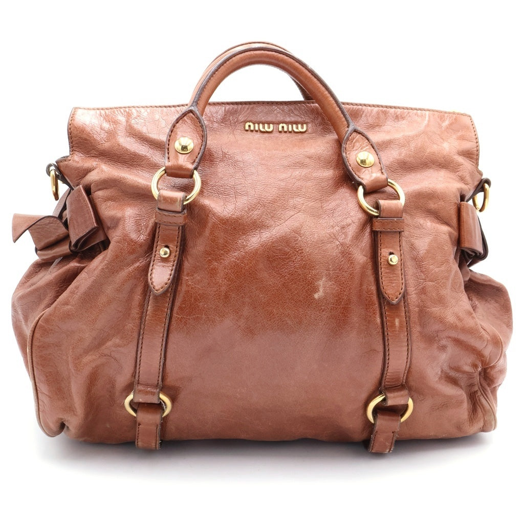 miumiu(ミュウミュウ) ヴィッテロシャイン 2WAYハンドバッグ ショルダーバッグ ブラウン レザー RN0685 ゴールド金具 レディース