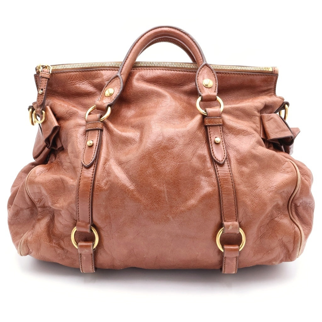 miumiu(ミュウミュウ) ヴィッテロシャイン 2WAYハンドバッグ ショルダーバッグ ブラウン レザー RN0685 ゴールド金具 レディース