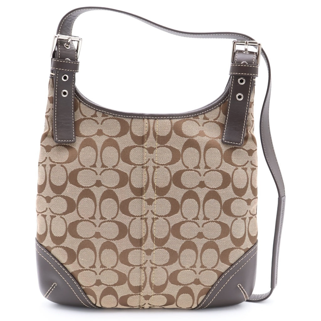 COACH(コーチ) シグネチャー ハンプトンズ ショルダーバッグ ブラウン×ベージュ キャンバス×レザー F11193 シルバー金具 レディース
