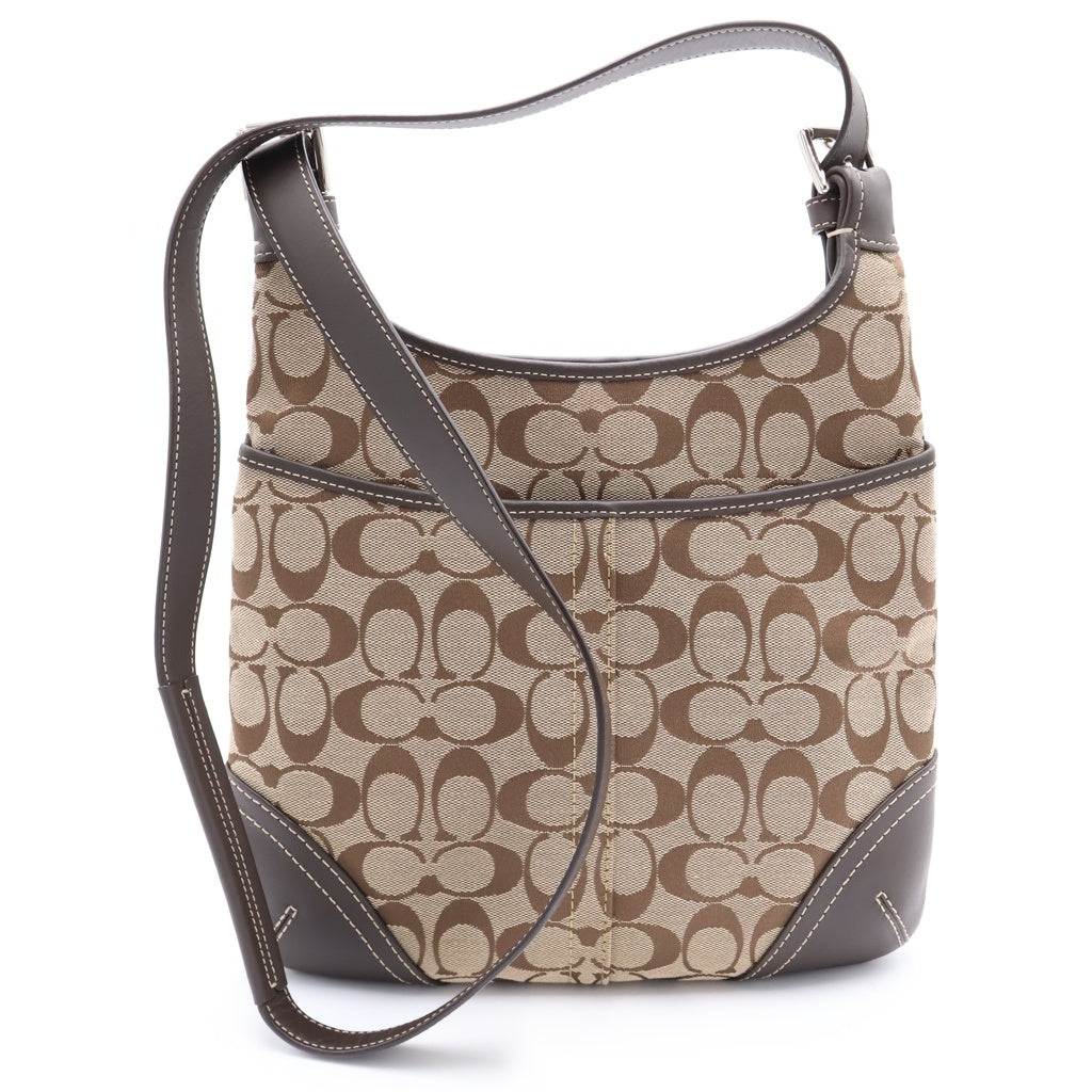 COACH(コーチ) シグネチャー ハンプトンズ ショルダーバッグ ブラウン×ベージュ キャンバス×レザー F11193 シルバー金具 レディース