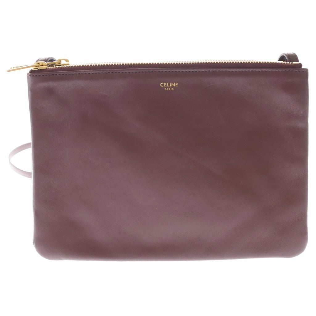 CELINE(セリーヌ) トリオ ラージ ショルダーバッグ ボルドー レザー レディース