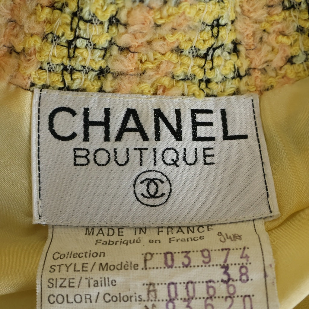CHANEL(シャネル) ココマークボタン ツイードジャケット イエロー #38 94A / P03974 レディース