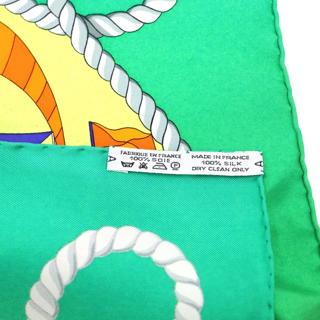 HERMES(エルメス) カレ90 LES FOLIES DU CIEL 大空の狂気 グリーン シルク スカーフ レディース
