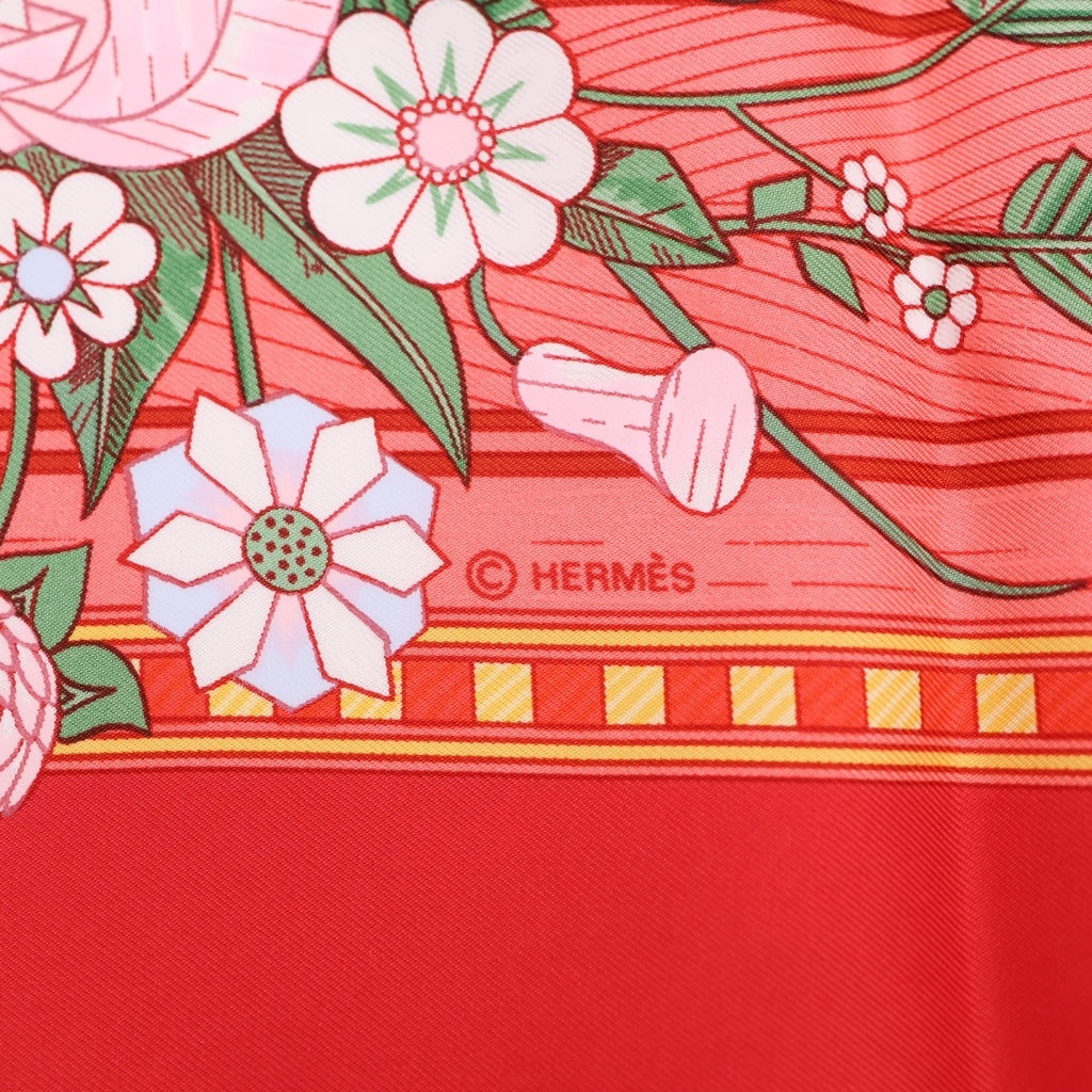HERMES(エルメス) カレ90 JEUX DE PAILLE 藁遊び レッド シルク スカーフ レディース