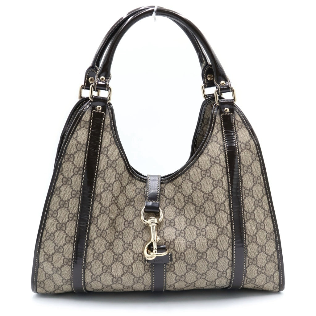 GUCCI(グッチ) GGスプリーム ハンドバッグ ベージュ×ブラウン PVC×レザー 203494 ゴールド金具 レディース