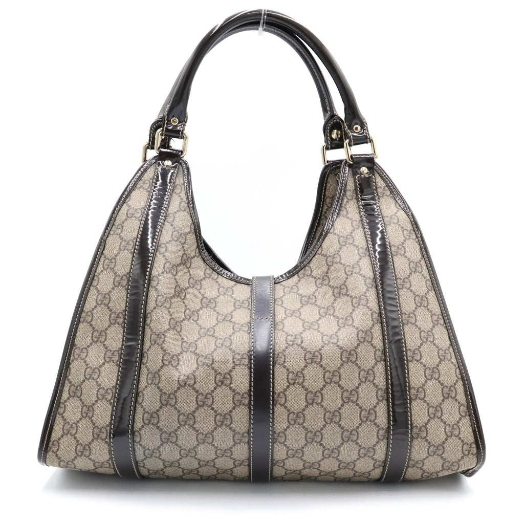 GUCCI(グッチ) GGスプリーム ハンドバッグ ベージュ×ブラウン PVC×レザー 203494 ゴールド金具 レディース