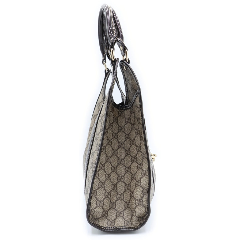 GUCCI(グッチ) GGスプリーム ハンドバッグ ベージュ×ブラウン PVC×レザー 203494 ゴールド金具 レディース