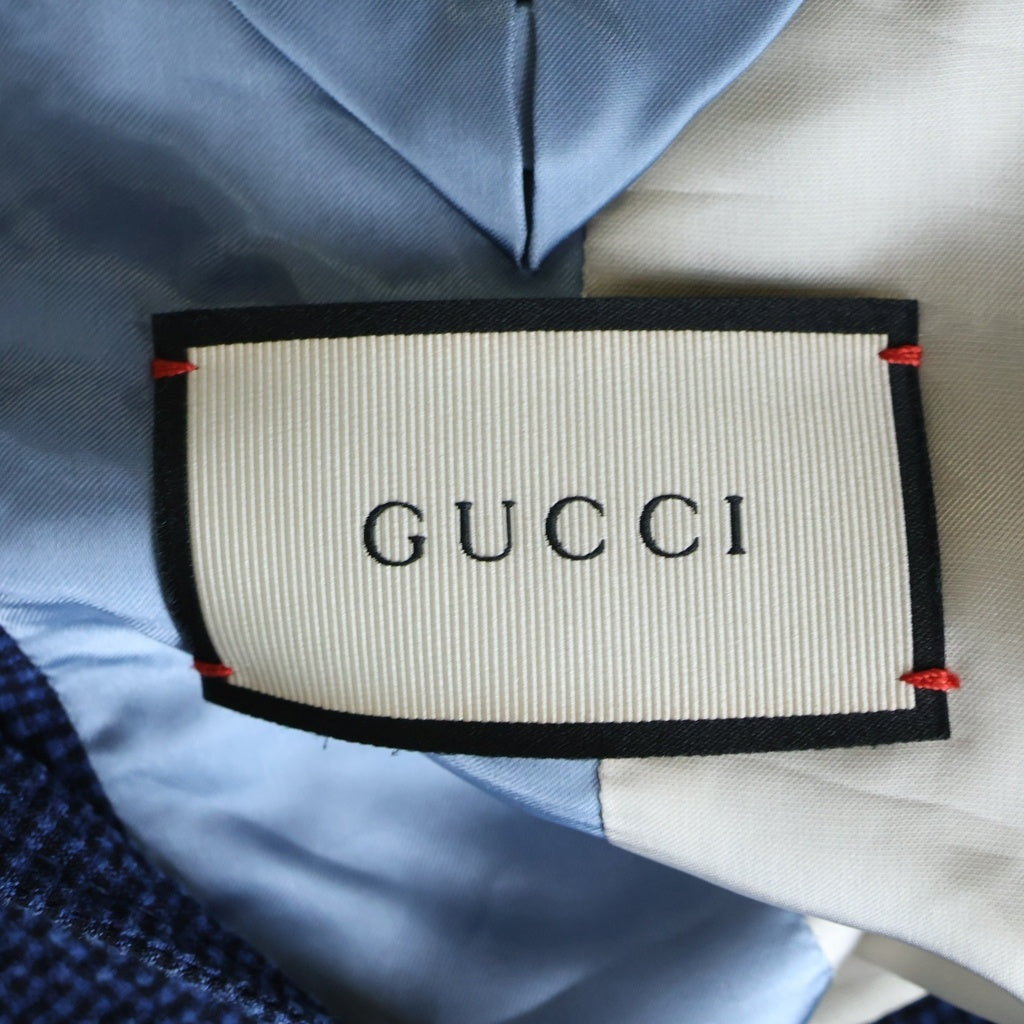GUCCI(グッチ) セットアップスーツ シアサッカー チェック総柄 2B テーラードジャケット ノータック スラックスパンツ ネイビー 261AFR