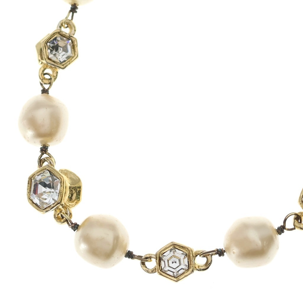 CHANEL(シャネル) ロングネックレス ラインストーン フェイクパール ペンダント GP ゴールド金具 レディース
