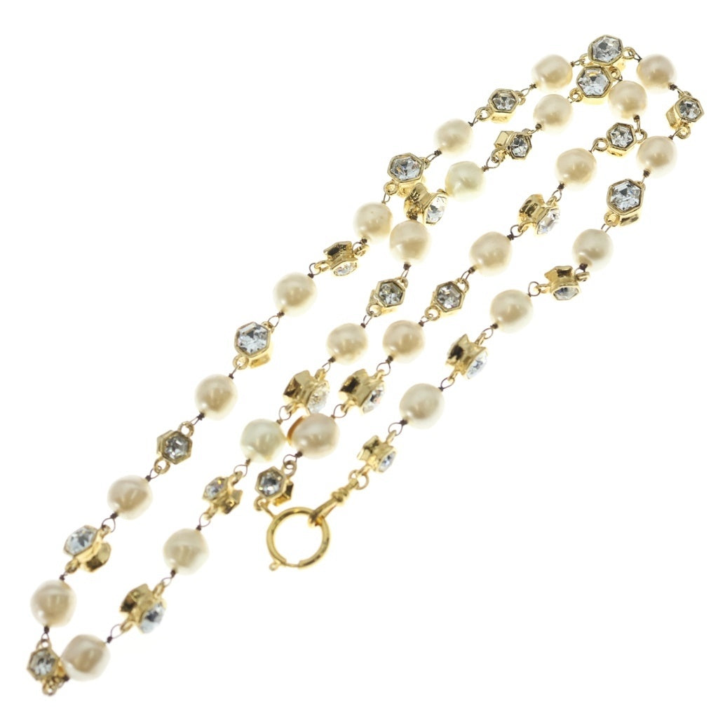 CHANEL(シャネル) ロングネックレス ラインストーン フェイクパール ペンダント GP ゴールド金具 レディース