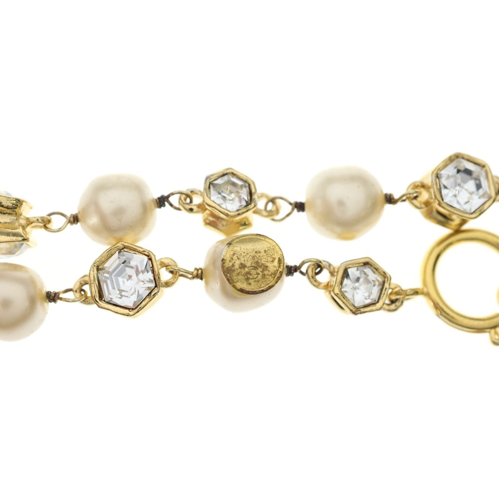 CHANEL(シャネル) ロングネックレス ラインストーン フェイクパール ペンダント GP ゴールド金具 レディース