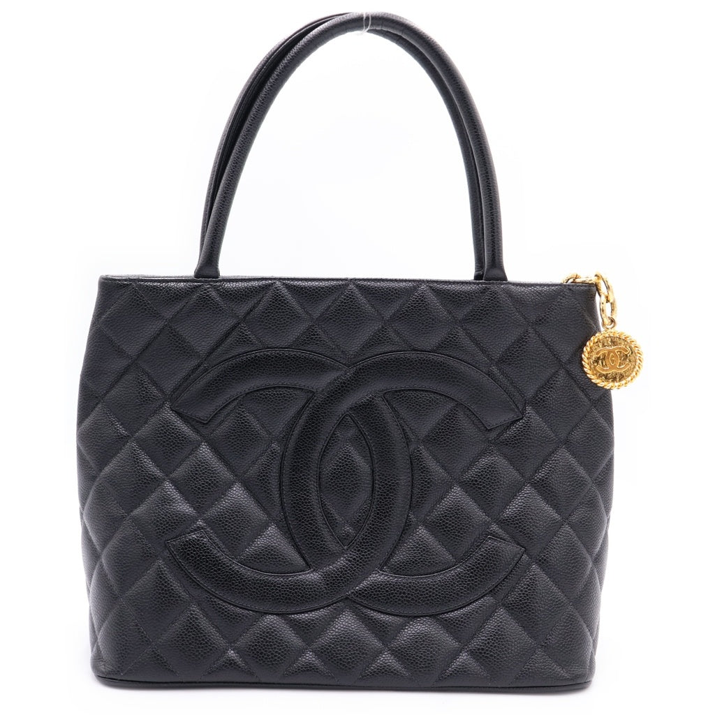 CHANEL(シャネル) 復刻トート ハンドバッグ ブラック キャビアスキン A01804 ゴールド金具 レディース