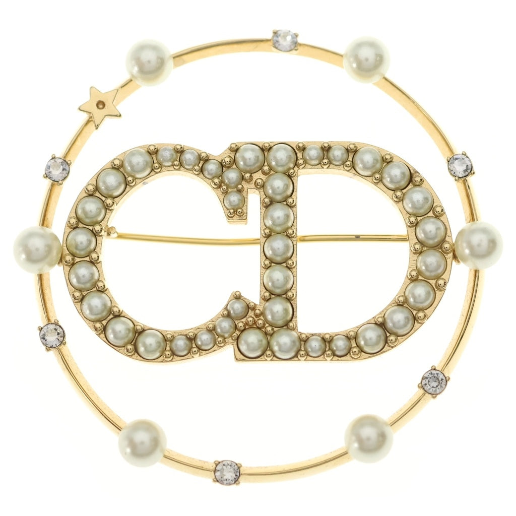Christian Dior(クリスチャンディオール) クレールディーリュヌ パール ロゴブローチ ゴールド レディース