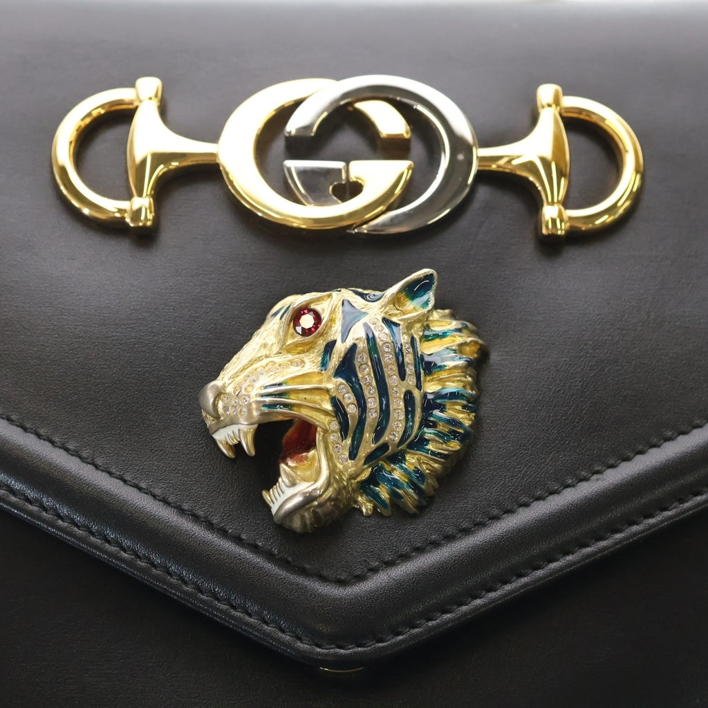 GUCCI(グッチ) ラジャMM ショルダーバッグ チェーンバッグ ブラック レザー 537241 ゴールド金具 レディース